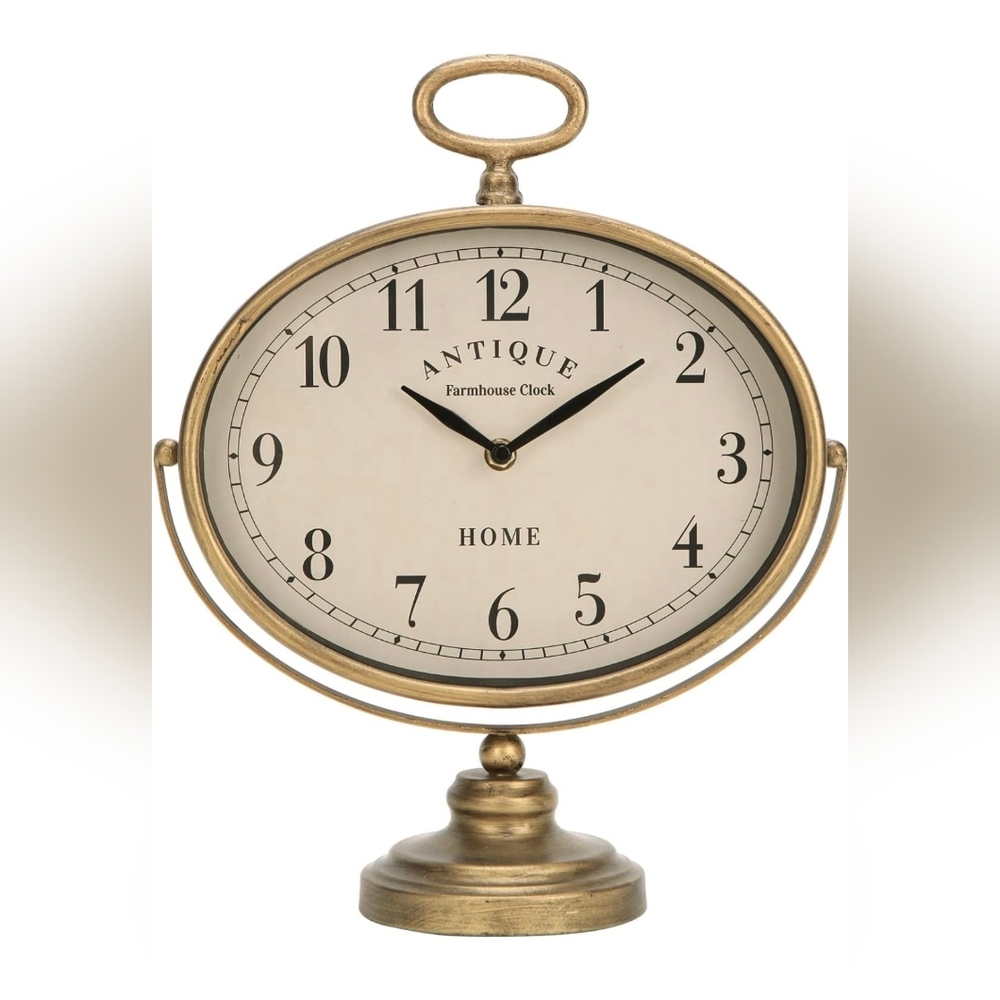 Antique Table Clock, Gold Retro Desk Clock with Silent-Non-Ticking Battery Opera